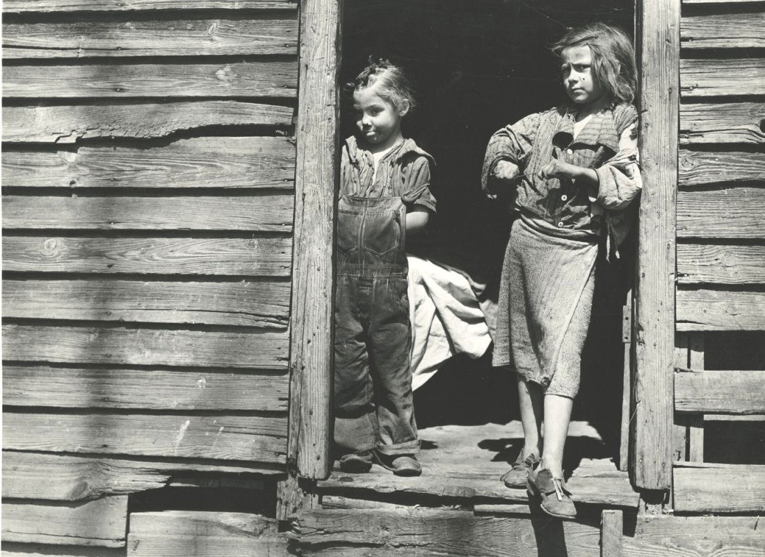 Jack Delano, Squatter Children, S. Carolina: Jack Delano, "Children of Willie Smith, a 'squatter' who had to move out of Camp Croft, Near Whitestone, SC. Mar 1941." 11x14 inch vintage gelatin silver print, on single weight paper, 11 x 14 inches.