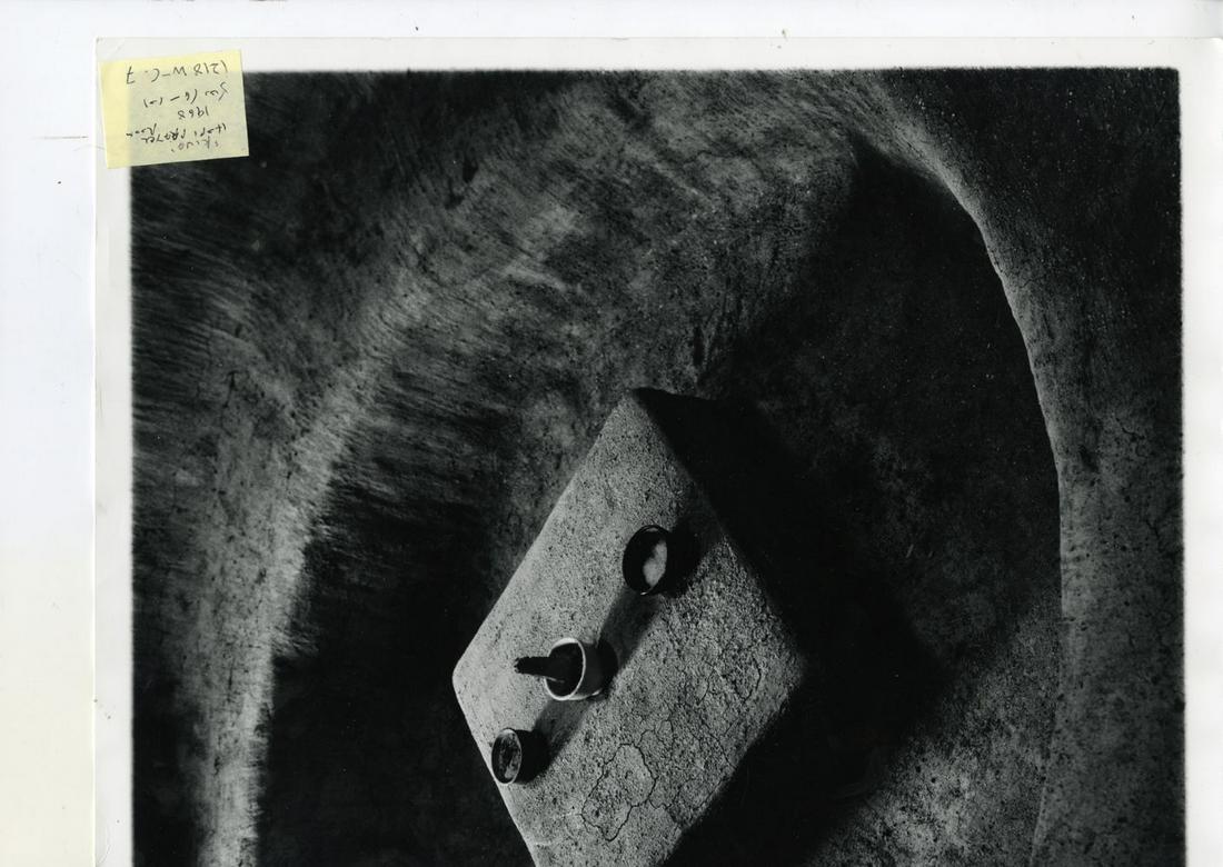 WILLIIAM GILES "KIVA â€“ 1973" A HOPI INDIAN CEREMONIAL SITE.: WILLIIAM GILES "KIVA â€“ 1973" A HOPI INDIAN CEREMONIAL SITE. 16 x 20 inch gelatin silver print, signed, titled and dated in pencil on verso. Giles studied with Minor White. There is a spiritual