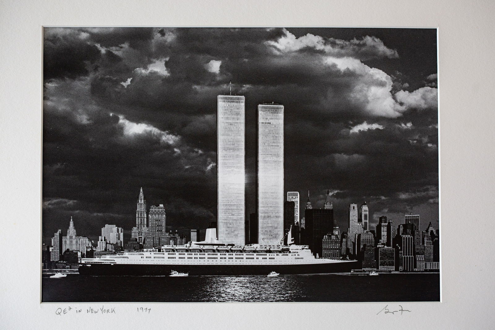GEORGE FORSS (1941 â€“ 2021), "QE 2 IN NEW YORK 1977" WORLD TRADE CENTER. (1 of 1)