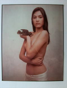 JOYCE TENNESON "Girl with a bird.": 25 x 20 inch original Polacolor, ca. 1990. The margins been trimmed close to the image. TeRenneson was one of the photographs given access to the large Placolor camera, and that became a favorite medi