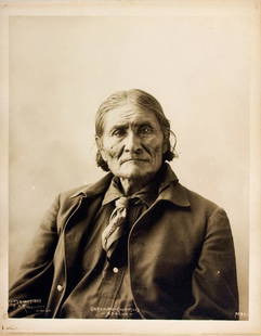 ONE WHO YAWNS (Goyathlay), called GERONIMO, Chiricahua : ONE WHO YAWNS (Goyathlay), called GERONIMO, Chiricahua Apache, at Omaha, Nebraska, 1898. Unmounted 9 ¼ x 7 3/8 platinotype . “Copyright 1898 / F.A. Rinehart, / Omaha – Geronimo - (Guiyatle) /