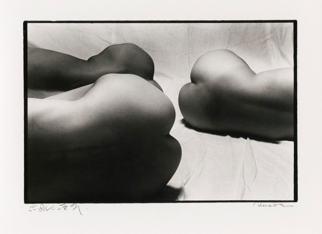 "EMBRACE" #61, 1971, by Eikoh Hosoe.: "EMBRACE" #61, 1971, by Eikoh Hosoe. 9 ¼ x 11 7/8- inch gelatin silver print, signed recto in Japanese and English, titled and signed verso. Brief scratch near top, about 2" from left edge. [D4-]