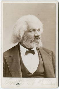 FREDERICK DOUGLASS, Cabinet card by C. M. Bell,: FREDERICK DOUGLASS, Cabinet card by C. M. Bell, Washington. Pencil notation on verso "Rec'd from Bell 2/23/95." A fine example.