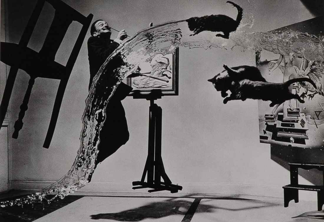 DALI ATOMICUS BY PHILIPPE HALSMAN.: "DALI ATOMICUS" BY PHILIPPE HALSMAN. 9 x 12 1/2 – inch gelatin silver print, 1948, printed 1981 from the portfolio "Dali/Halsman" by the Neikrug Press, printed by Stephen Gersh. This is one of 6 pri