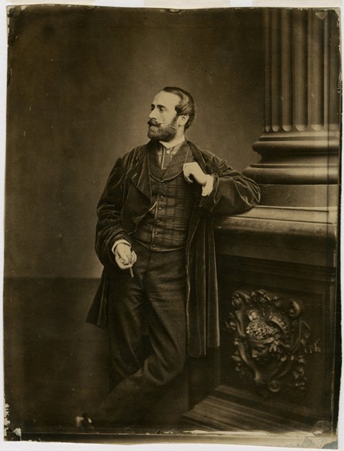 ANTOINE-SAMUEL ADAM-SALOMON, GENTLEMAN WITH CIGARETTE,: ANTOINE-SAMUEL ADAM-SALOMON, GENTLEMAN WITH CIGARETTE, Ca 1855. 10 7/8 x 8 1/8- inch salted paper print on a thin board mount, trimmed to the image. Salomon was a successful sculptor who turned to pho