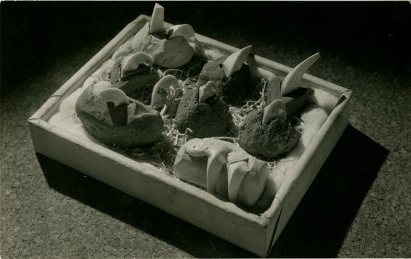 FOUND OBJECTS BY MAX ERNST, BY MAURICE TABARD, 1938: FOUND OBJECTS BY MAX ERNST, BY MAURICE TABARD, 1938. 5 x 8 7/8- inch gelatin silver print on heavy paper with Tabard’s stamp, use stamp from “Cahiers d’Art” September 1938, and other markings
