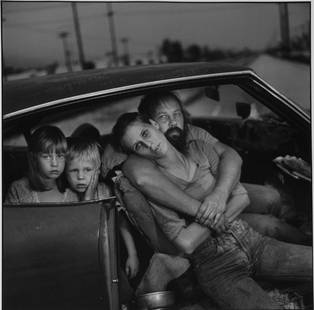 MARY ELLEN MARK, “THE DAMM FAMILY LOS ANGELES – 1987.”: MARY ELLEN MARK, “THE DAMM FAMILY LOS ANGELES – 1987.” 15 x 15- inch gelatin silver print on 19 5/8 x 15 7/8- inch sheet. From Mark’s famous LIFE essay on the Homeless. Signed, titled and dedi