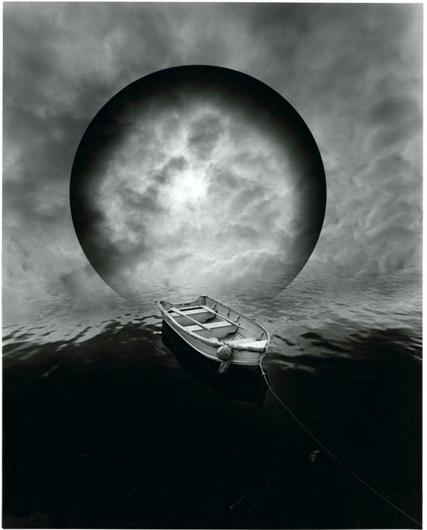 JERRY UELSMANN, “UNTITLED” [ROWBOAT], 1982: JERRY UELSMANN, “UNTITLED” [ROWBOAT], 1982. 14 x 11- inch gelatin silver print, signed verso with “untitled 1982” and “archivally processed” stamp copyright 1982. Also signed and dated in