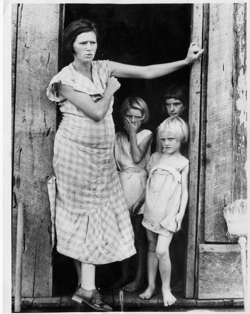 Arthur Rothstein, share cropper's wire, Arkansas: [ARTHUR ROTHSTEIN], WIFE OF ARKANSAS SHARECROPPER. 8 1/2 x 6 1/2 - inch gelatin silver print, International News Photo with February 1937 stamp for the Examiner, and slug dealing with the problems of