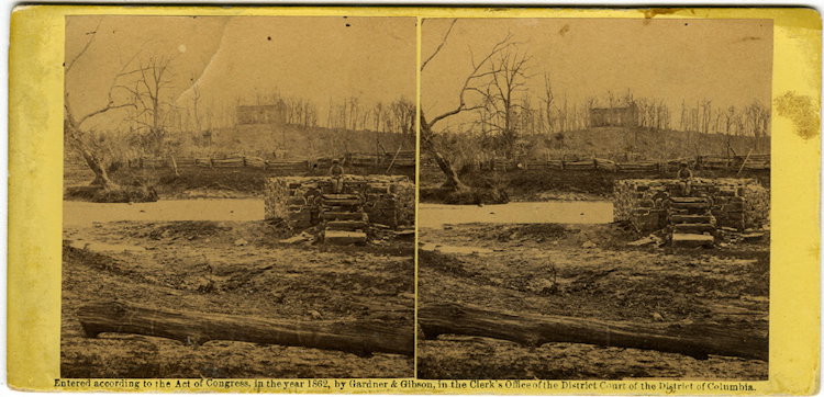 Two views by O’Sullivan and Barnard. C. 1862 by Gardner: Two views by O’Sullivan and Barnard. C. 1862 by Gardner & Gibson. No. 314, “Sudley’s Ford and Church, Bull Run,” Published by Gardner, with credit to Gibson. A young boy sits on the rock struc