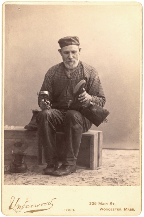 A boot maker.: A boot maker. This is a beautifully romantic portrait of a humble craftsman.