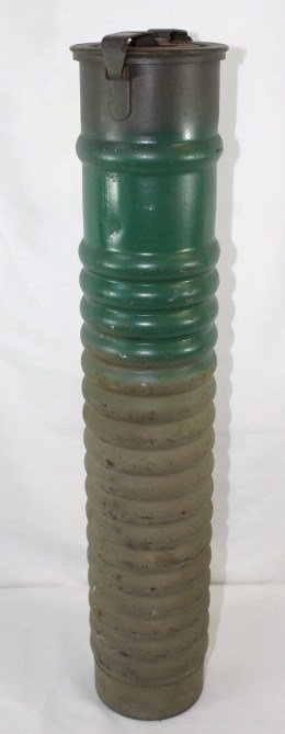 Vintage Military Metal Ribbed Tube/Map Case: measures about 25 inches tall by 5 inches diameter with clasp