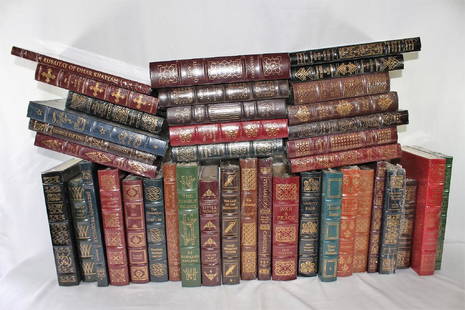 40 Leather Bound Sealed Books by Easton Press: '100 Greatest Books: 'The Time Machine' by H.G. Wells; 'Robinson Crusoe' by Daniel DeFoe; 'Walden' by Thoreau; Wuthering Heights' by Emily Bronte; 'Lady Chatterleys Lover' by D. H. Lawrence; 'The Scar