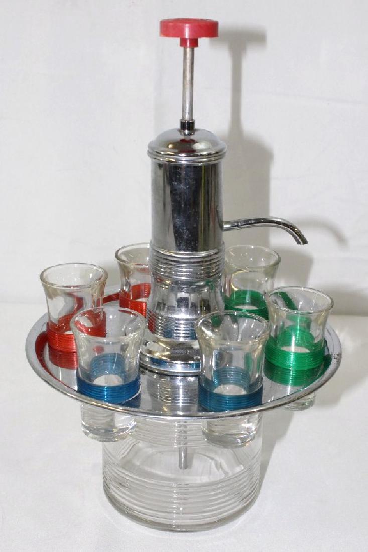 Vintage Liquor Pump Dispenser 6 Shot Glasses Carousel