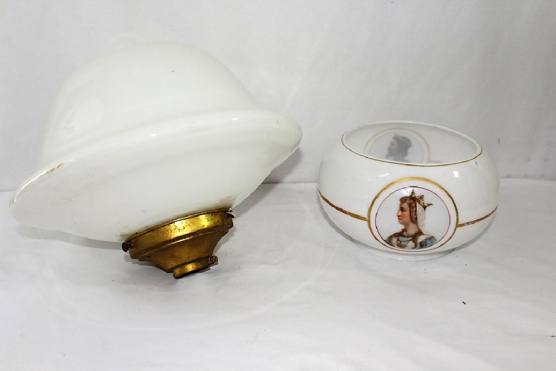 Pair of Glass Shades - has a female & male face: Globe with faces measures about 5 inches diameter; wall mount fixture measure about 1 1/2 inches diameter