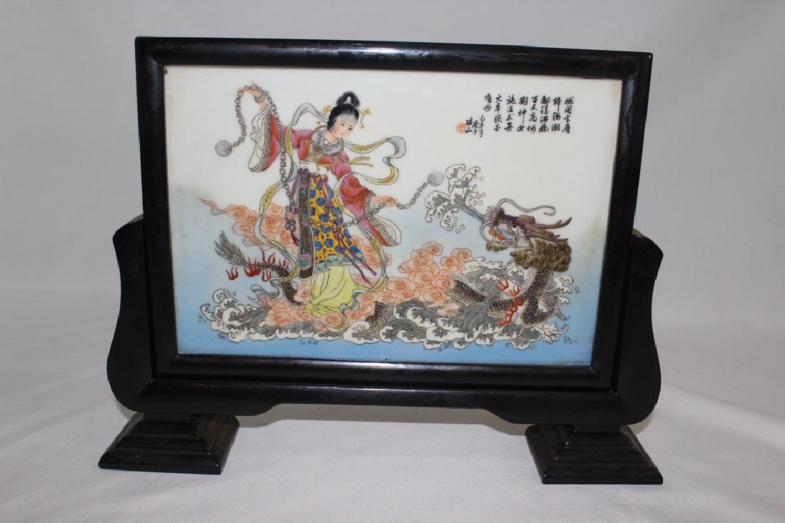 Tile with Geisha Girl Taming the Dragon (1 of 2)