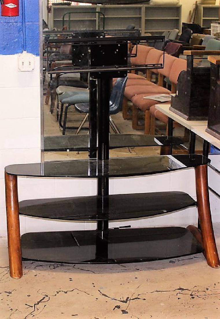 Flat Screen TV Stand with Glass Shleves: Faux Wood Style legs, glass Shelves for a flat screen tv mount
