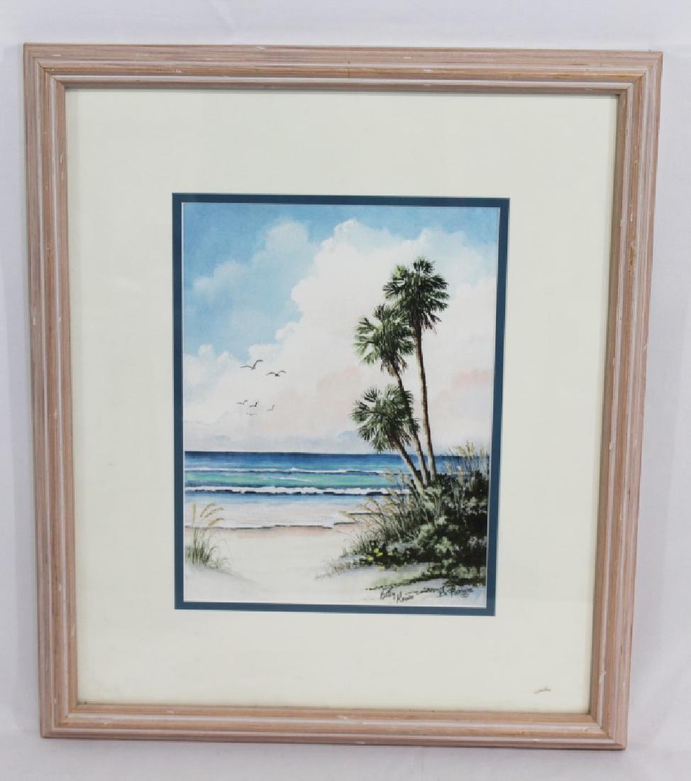Betty Rowe - Countersigned Print - Florida Artist: Betty Rowe (deceased artist) 8x10 countersigned print; water scene with palm trees, nicely matted and framed;