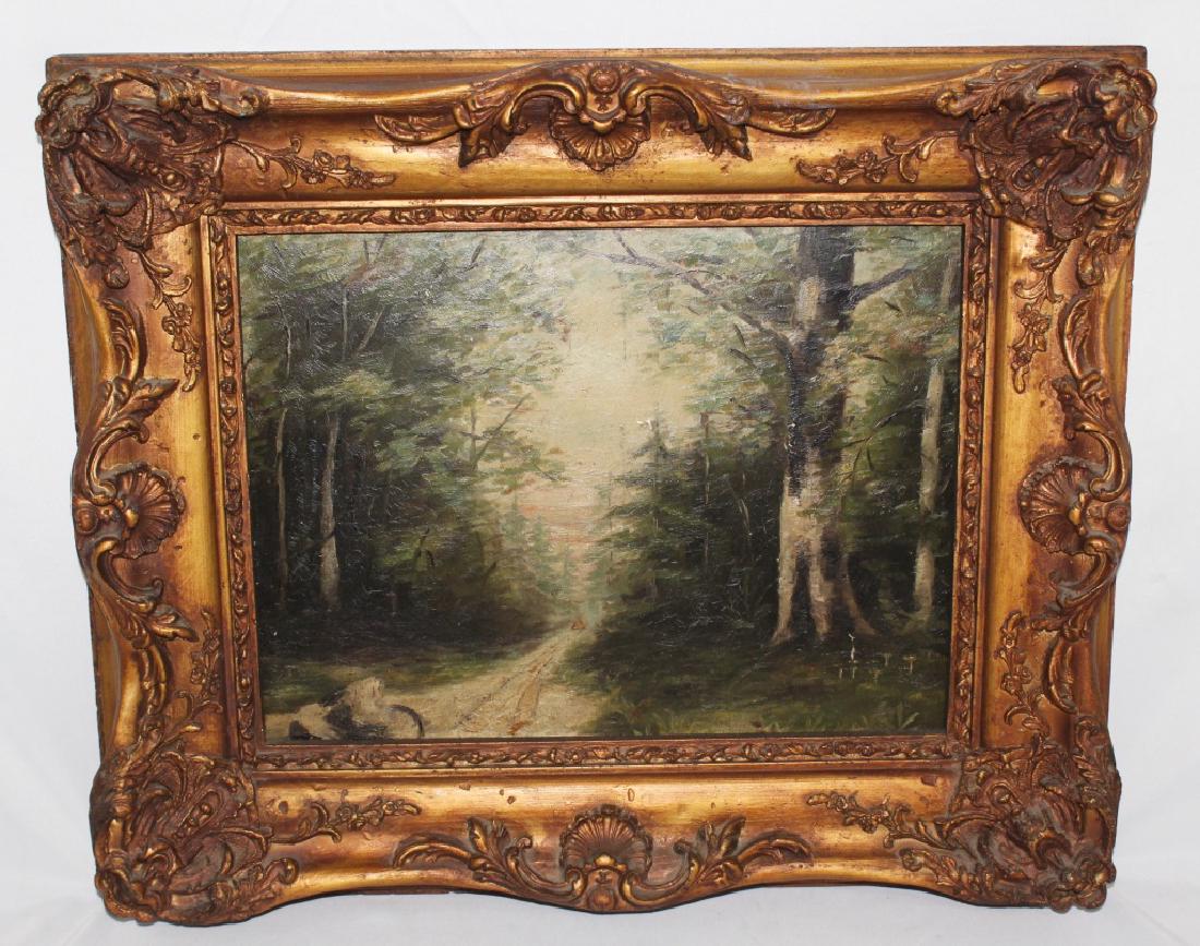 Antiuqe Oil on Board - Wooded Landscape (1 of 2)