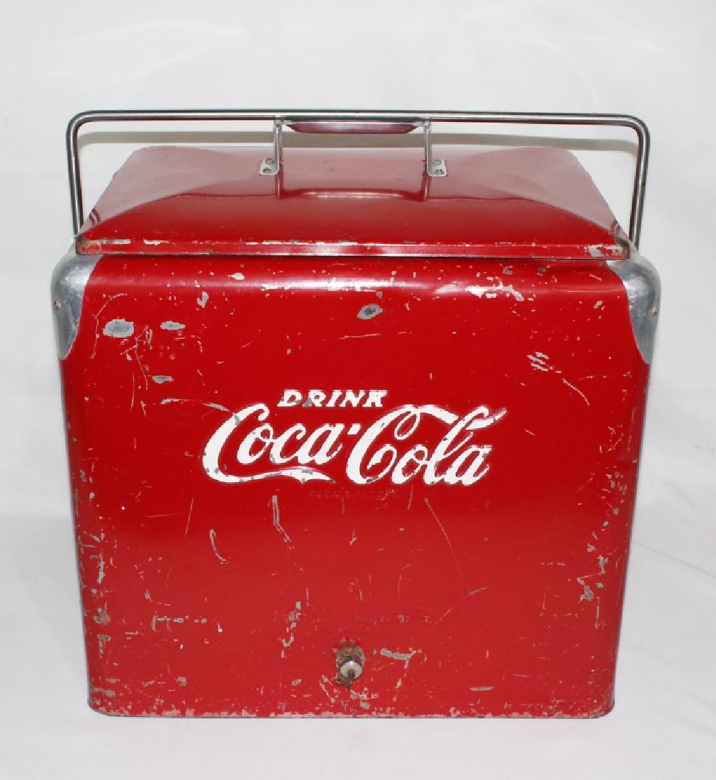 1950s Coca Cola Cooler - Progress Refrigerator Original: nice coca cola cooler c. 1950s, marked Progress Refrigerator, Louisville KY; measures about 18 1/2 inches tall by 12 inches deep by 18 inches wide