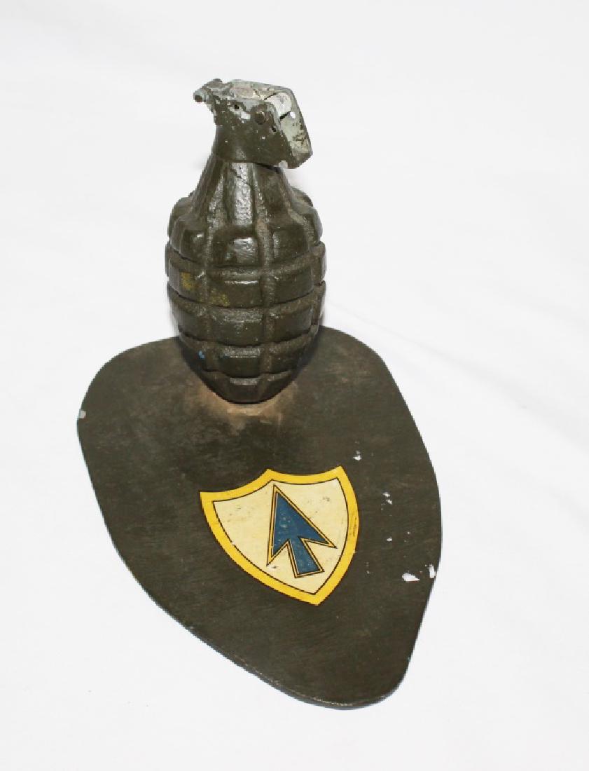 Military Dummy Grenade on Stand: vintage military dummy grenade on stand