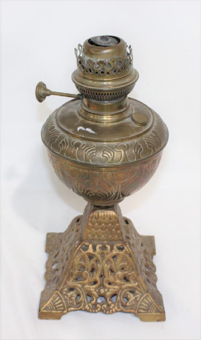 Unique metal oil lamp base: about 15 inches tall, metal oil lamp bas