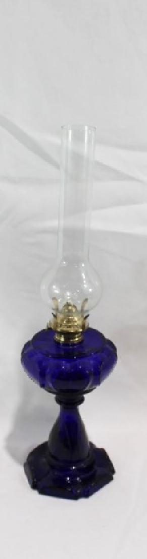 Cobalt Blue Oil Lamp with Chimney - Heart Pattern (1 of 3)