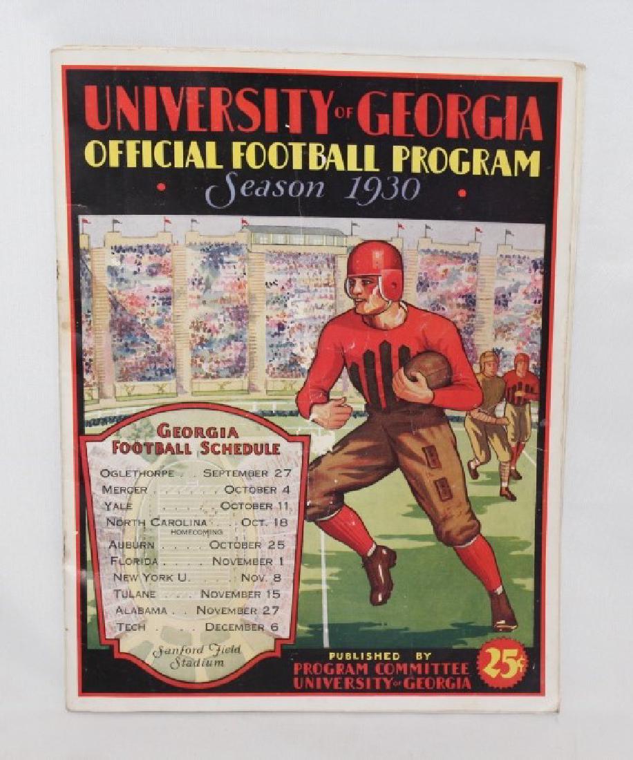 University of Georgia Season 1930 Official Football: 1930 University of Georgia Football program, some pages have sepration from staples on inside, otherwise good condition for age