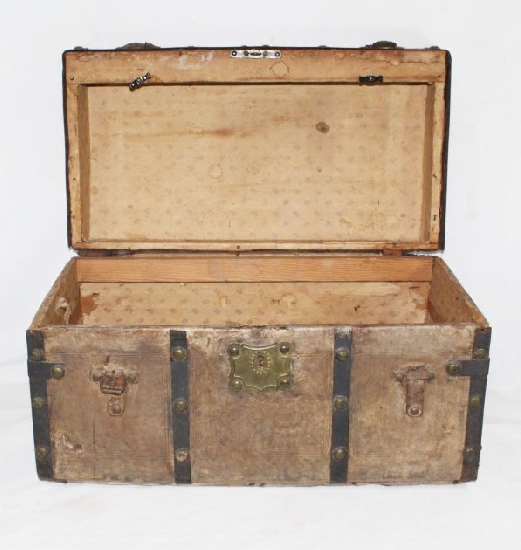 Antique Steamer Trunk: Has some damage- cracks and missing handles- wood is separating in places. Approx L24x H12x W13.5