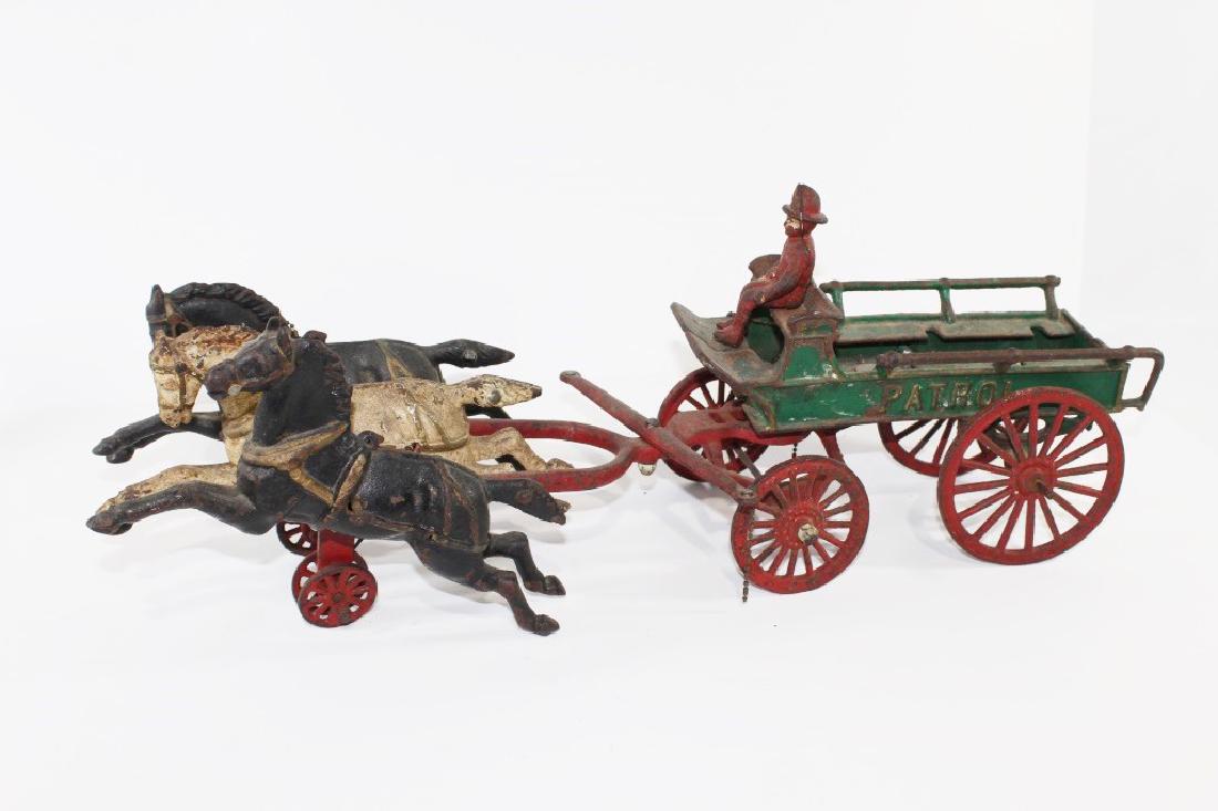 Antique Cast Iron Patrol Fire Truck 3 Horses (1 of 4)