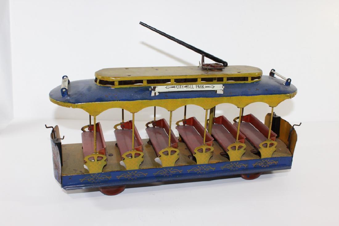 Morton Converse City Hall Summer Street Car: has reversible seat backs, original signs, some paint loss due to age as pictured, about 16 inches long