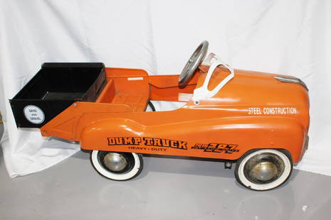 Dump Truck #38-7 Pedal Car: Vintage pedal car orange Dump Truck