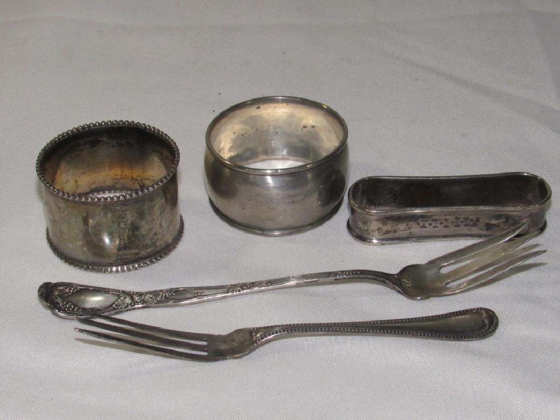 Misc lot of Stelring Silver - forks, napkin Rings: weighs about 2.2 ounces