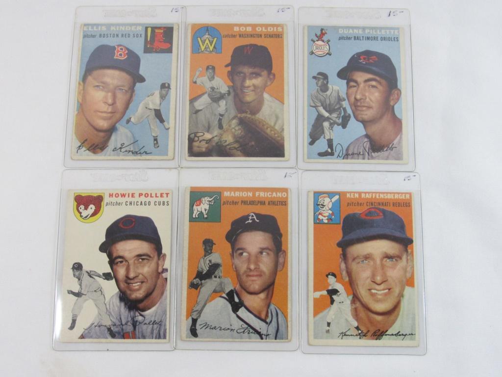 1954 Topps Baseball Cards: Topps #47 - Ellis Kinder_x000D_ Topps #91 - Robert Carl Oldis_x000D_ Topps #107 - Duane Xavier Pillette_x000D_ Topps #89 - Howard Joseph Pollet_x000D_ Topps #124 - Marion John Fricano_x000D_ Topps #46