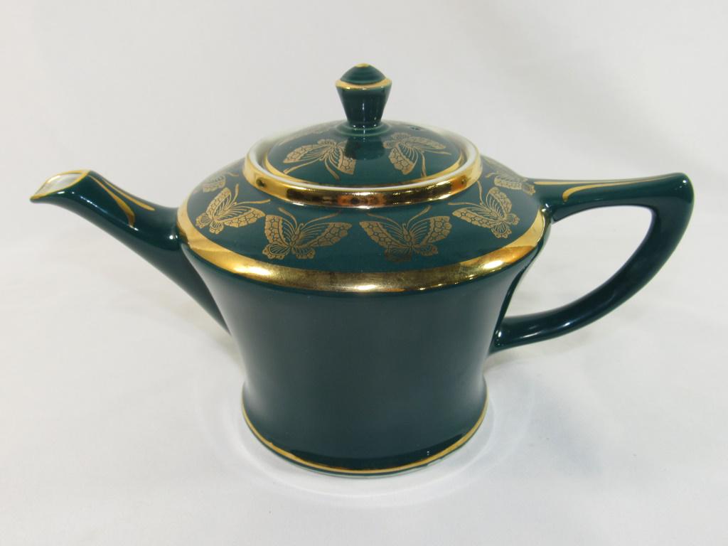 Vintage Hall Teapot #160 - Green with Butterflies: 6 cup teapot, green and gold