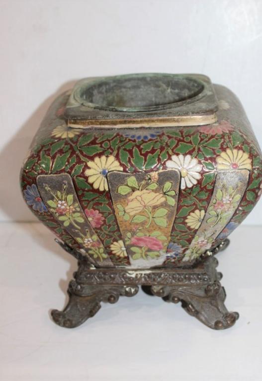 Antique Ffischer Budapest 19th century pot: Antique Fischer Budapest 19th Century flower pot-Measures roughly 8 inches high and 7 inches across