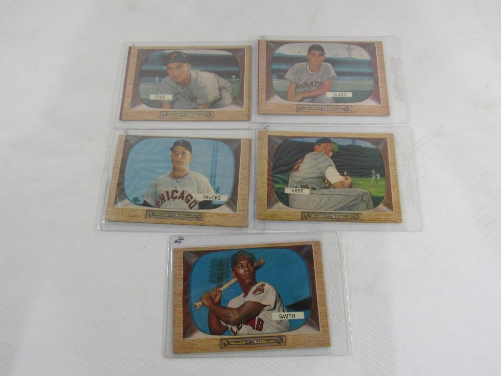 1954 Bowman Baseball Cards - lot of 5: Al Smith no. 20 cleveland indians_x000D_ Virgil Trucks, no 26 chicago white sox_x000D_ Dick cole, no 28, pittsurgh pirates_x000D_ Al Aber, no 24, detroit tigers_x000D_ PReston ward, no 27, pittsburgh