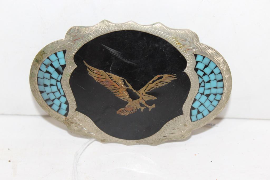 Vintage Johnson and Held eagle turquoise buckle: Vintage Johnson and Held eagle turquoise belt buckle