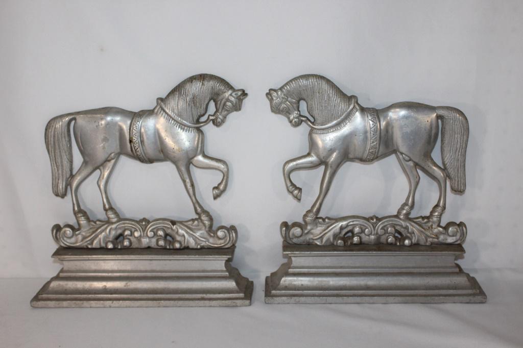 Aluminum Cast Horse Door Stop / Hearth Ornaments: Measures about 10 3/4 inches wide by 11 inches tall by 2 1/2 inches deep