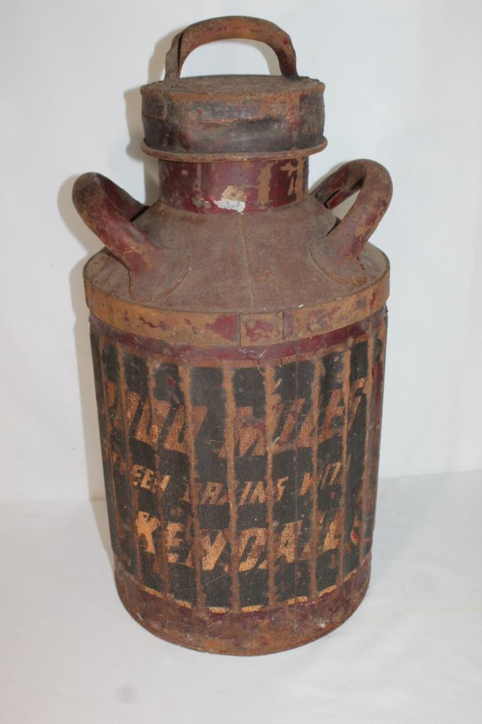 RARE - Kendall Metal Double Handle Oil Can: measures about 22 inches tall - fading and rust due to age as pictured