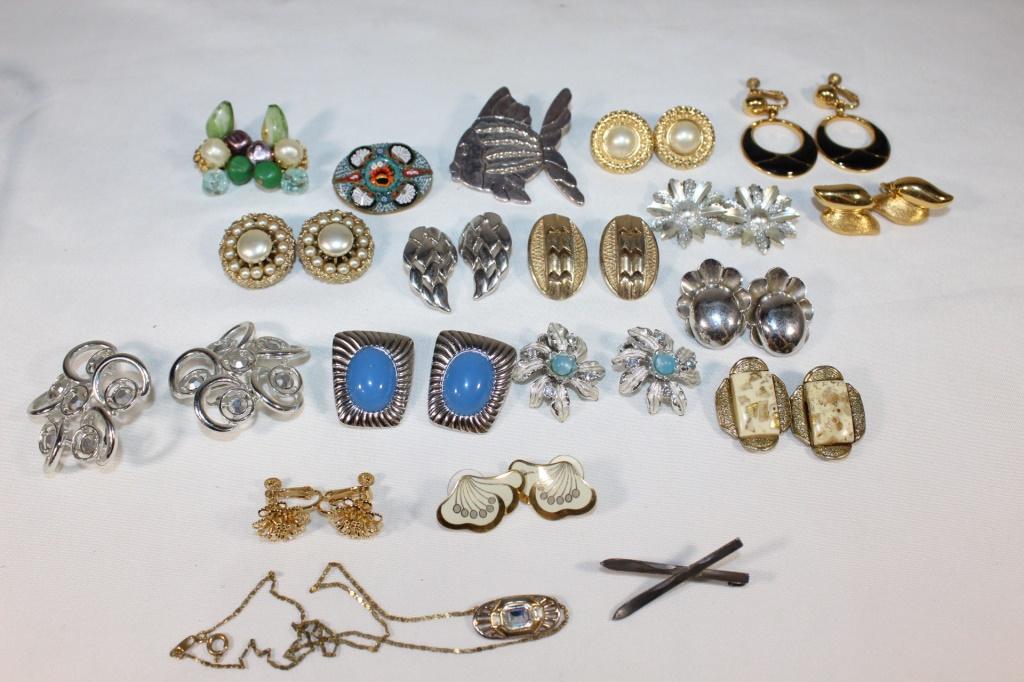 Signed Lot of Costume Jewelry: Includes: Kramer, Sarah Coventry, Trifari, Laurel Burch, Carnegie, Made in Italy Brooch, Made in France Brooch; Coro; monet; Napier;