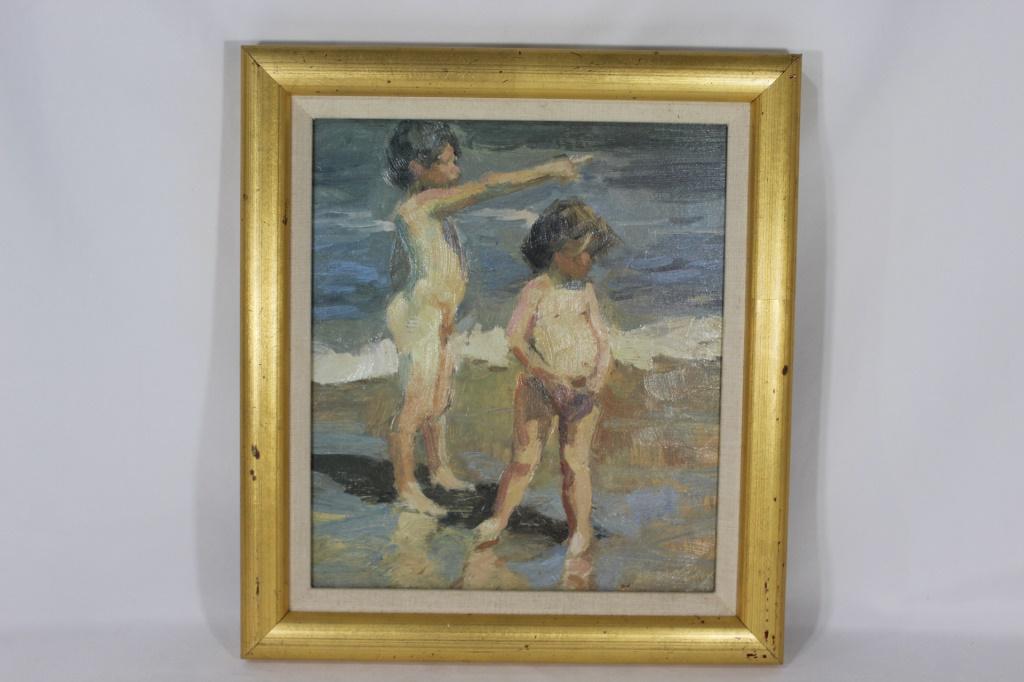 Dan McCaw Signed Oil Painting - Children at Beach: measures about 13 inches by 15 inches framed; Dan McCaw, b. 1942, Seattle, WA, (United States) Dan McCaw is one of Americaâ€™s most highly respected contemporary impressionists. McCaw began his f