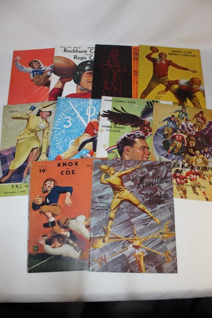1940s College Football Programs: 1940 - Ohio Northern vs capital 1940 - Knox vs Coe 1940 - Xavier vs John Carroll 1940 - Butler vs. Joseph 1940 - Morris Harvey College v Glenville Collge 1940 - RI State vs. Worcester 1940 - PMC vs. W