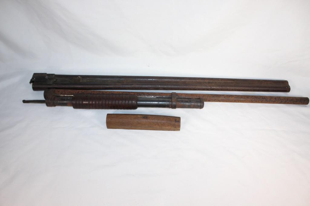 Misc Lot of Long Gun Parts: Double barrel, single barrel and wood piece