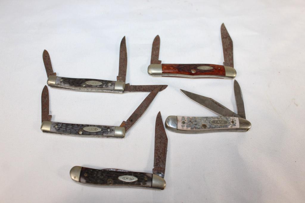 Lot of 5 Vintage Case XX Folding Knives: 1 Model - 6220 2 Model - 6208 3 Model - 6333 4 - Model 6220 5 - unk model