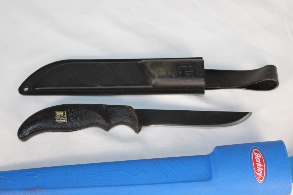 Lot of 3 Fishing Fillet Knives- Berkley, G96: Pair of G96 Fish Fillet Knives and Berkley Fillet Knife with Sheaths