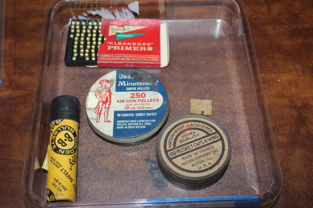 Primers - Pellets - Musket Caps: Lot of BBs, air gun pellets, primers and musket caps as pictured