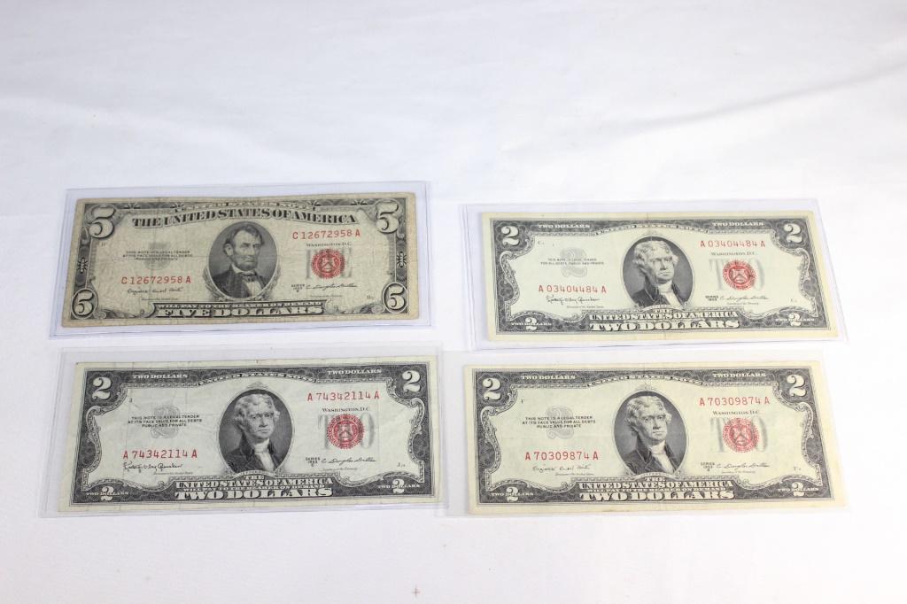 1953, 1963 Red Seal $2 and $5: 1953C, 1953B, 1963 - $2 Dollar Red Seal 1953B $5 - Red Seal