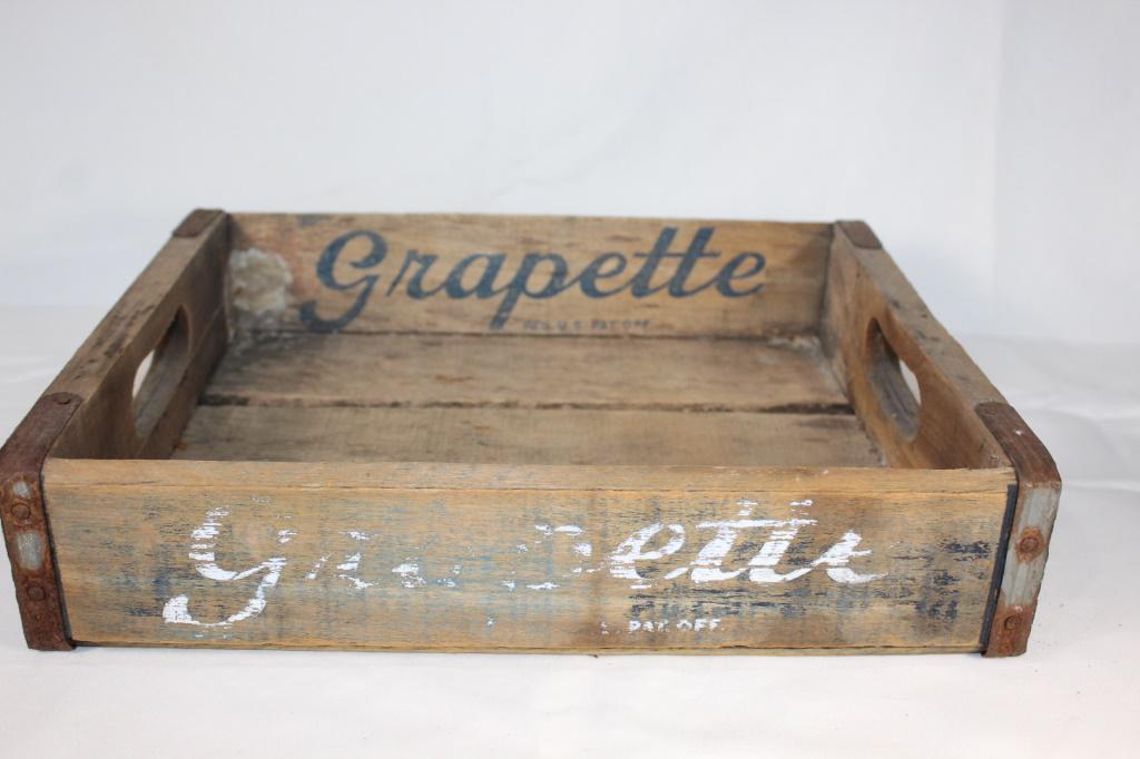 VTG Grapette Soda Pop Wood Crate: measures about 12 inches by 15 inches