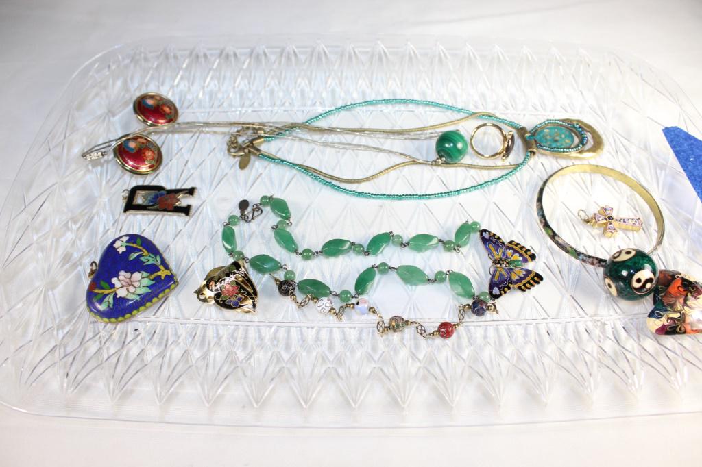 Lot of Jewelry - Some Cloisonne, Metal, etc: lot of costume metal jewelry
